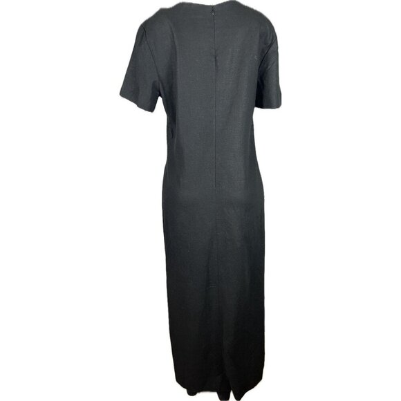 Cedar Creek Trading Co 10 Black Crew Zip Linen-Rayon Short Sleeve Maxi Dress - Picture 4 of 6
